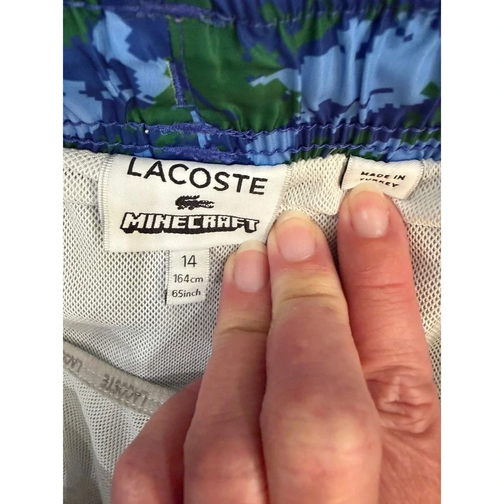 Lacoste Minecraft Swim Trunks Kids 14 Blue Green Pixel Crocodile Board‎ Shorts